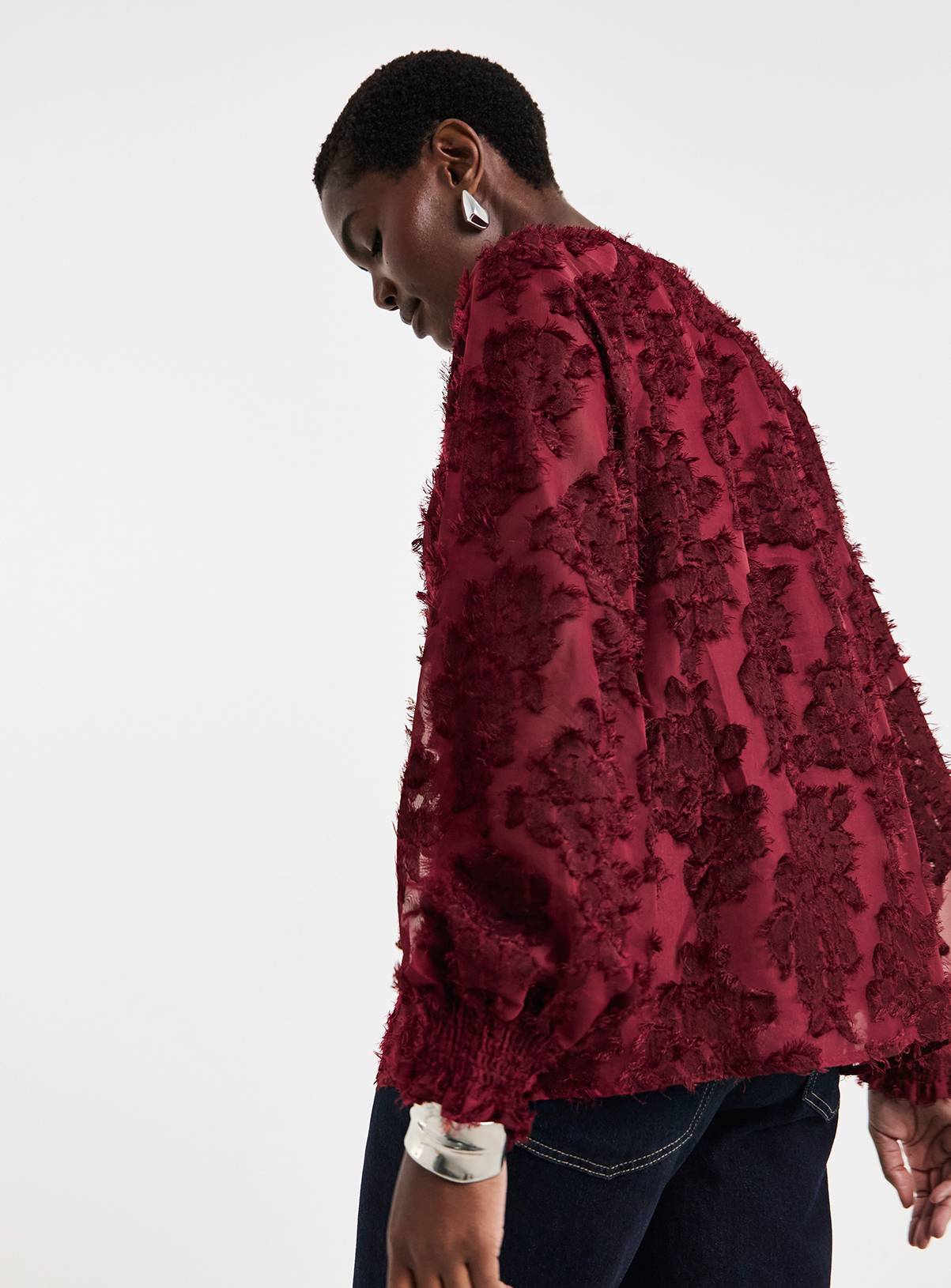 JD WILLIAMS Burgundy Textured Raglan Blouse 16 - Image 3